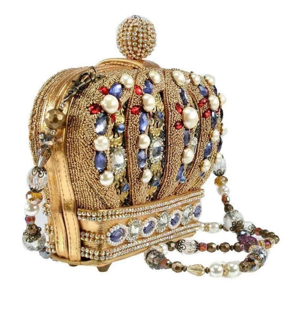 Mary Frances Queendom Beaded Handbag Royal Crown Bag Retired Gold Rhinestone